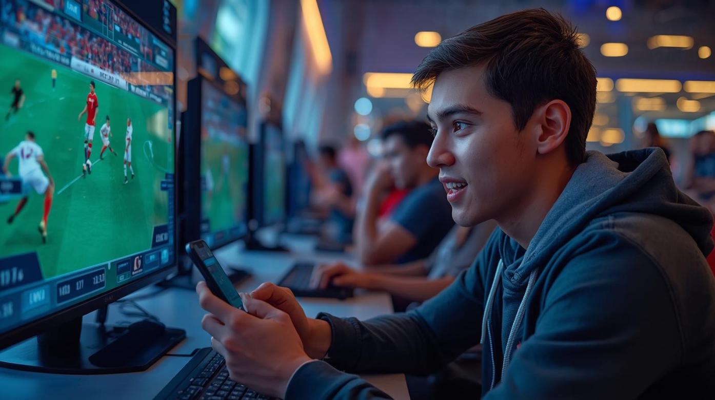 Young sports bettor enjoying immersive live gaming experience during exciting football match night - Sports Betting Loyalty Programs Gain New Momentum as Rooli Shapes Competitive Digital Culture